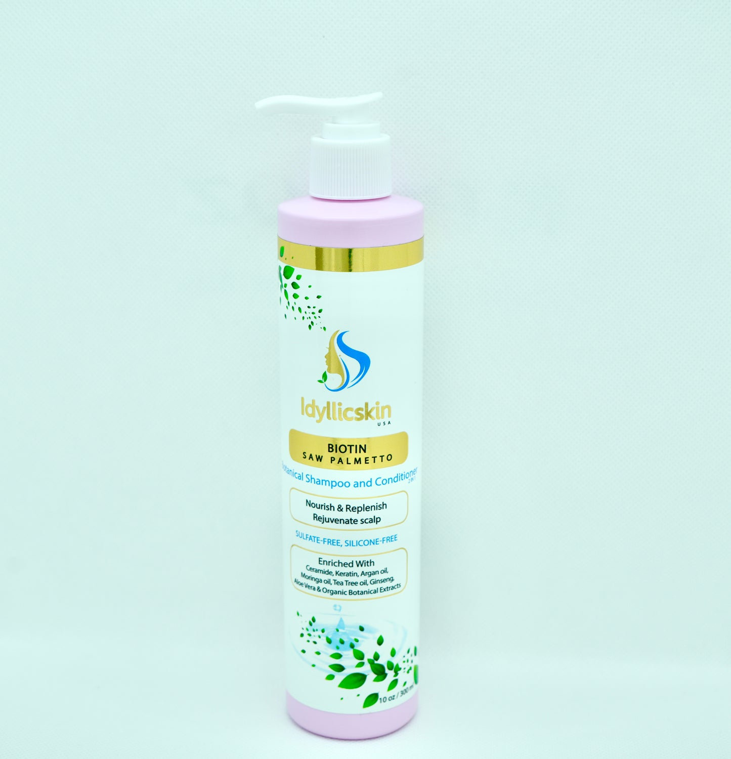 Biotin Saw-Palmetto Botanical Shampoo and Conditioner with Tea Tree oil, Argan oil, Moringa oil, Rosemary, Ginseng, Ceramide and Keratin