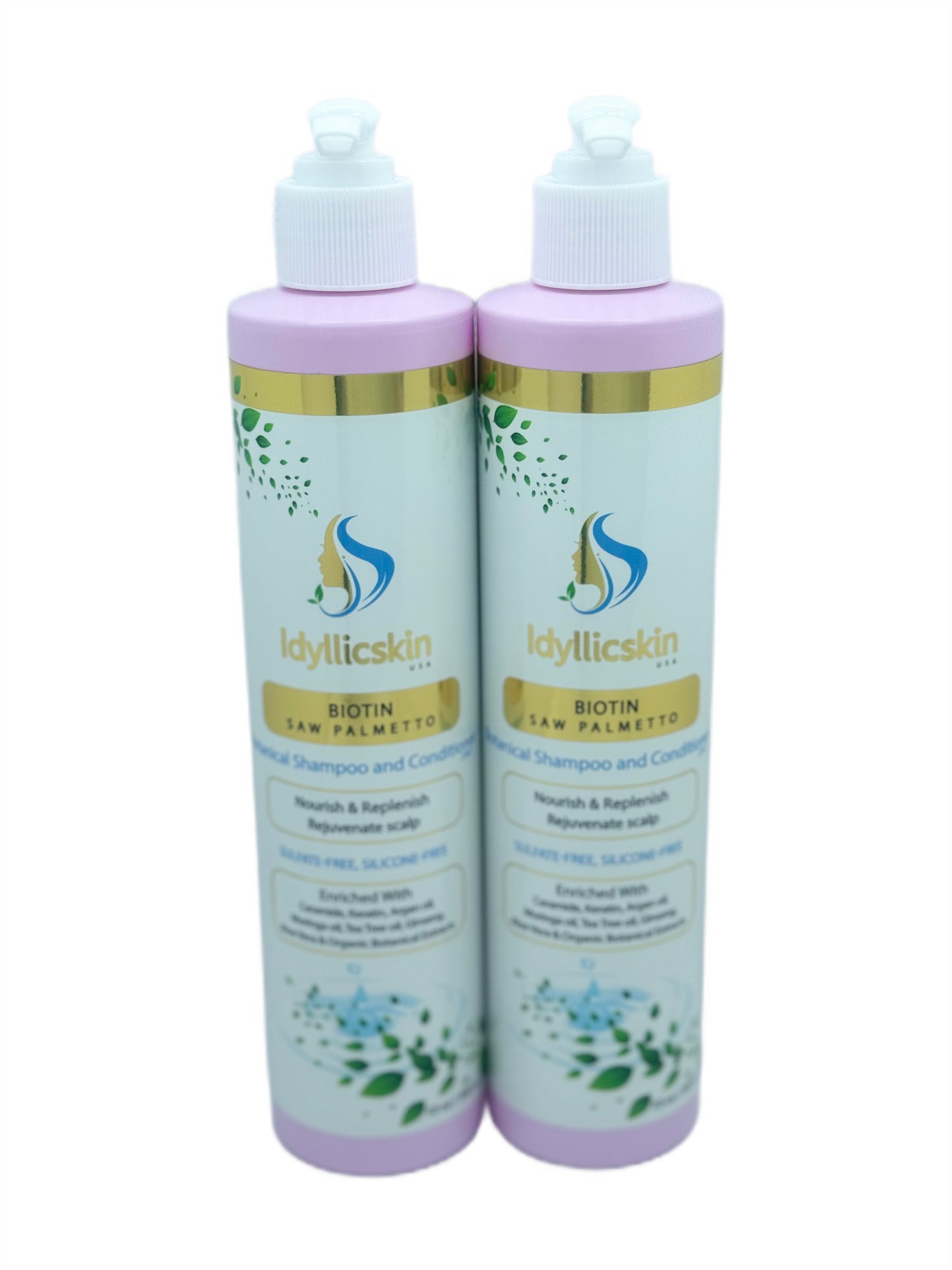Biotin Saw-Palmetto Botanical Shampoo and Conditioner with Tea Tree oil, Argan oil, Moringa oil, Rosemary, Ginseng, Ceramide and Keratin