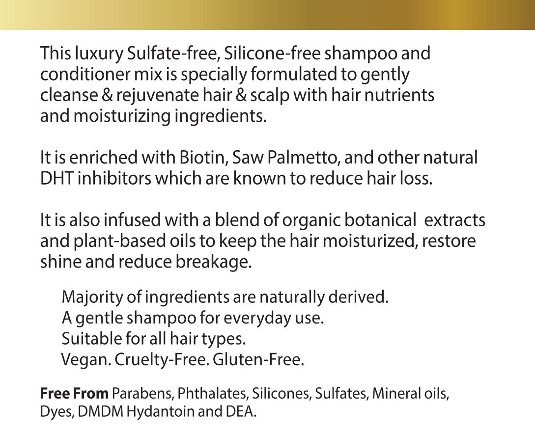 Biotin Saw-Palmetto Botanical Shampoo and Conditioner with Tea Tree oil, Argan oil, Moringa oil, Rosemary, Ginseng, Ceramide and Keratin