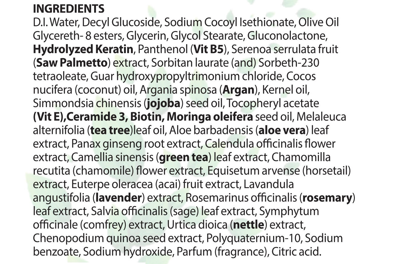 Biotin Saw-Palmetto Botanical Shampoo and Conditioner with Tea Tree oil, Argan oil, Moringa oil, Rosemary, Ginseng, Ceramide and Keratin