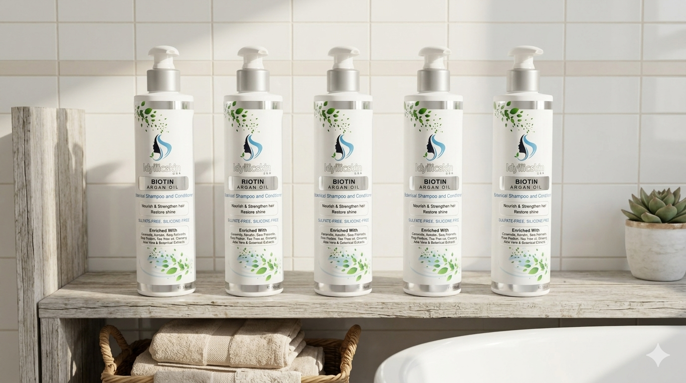 Flash sale-5 bottles of Saw Palmetto infused - Biotin Argan oil Botanical Shampoo and Conditioner, enriched with Ginseng, Ceramide, Rice protein and Rosemary extracts