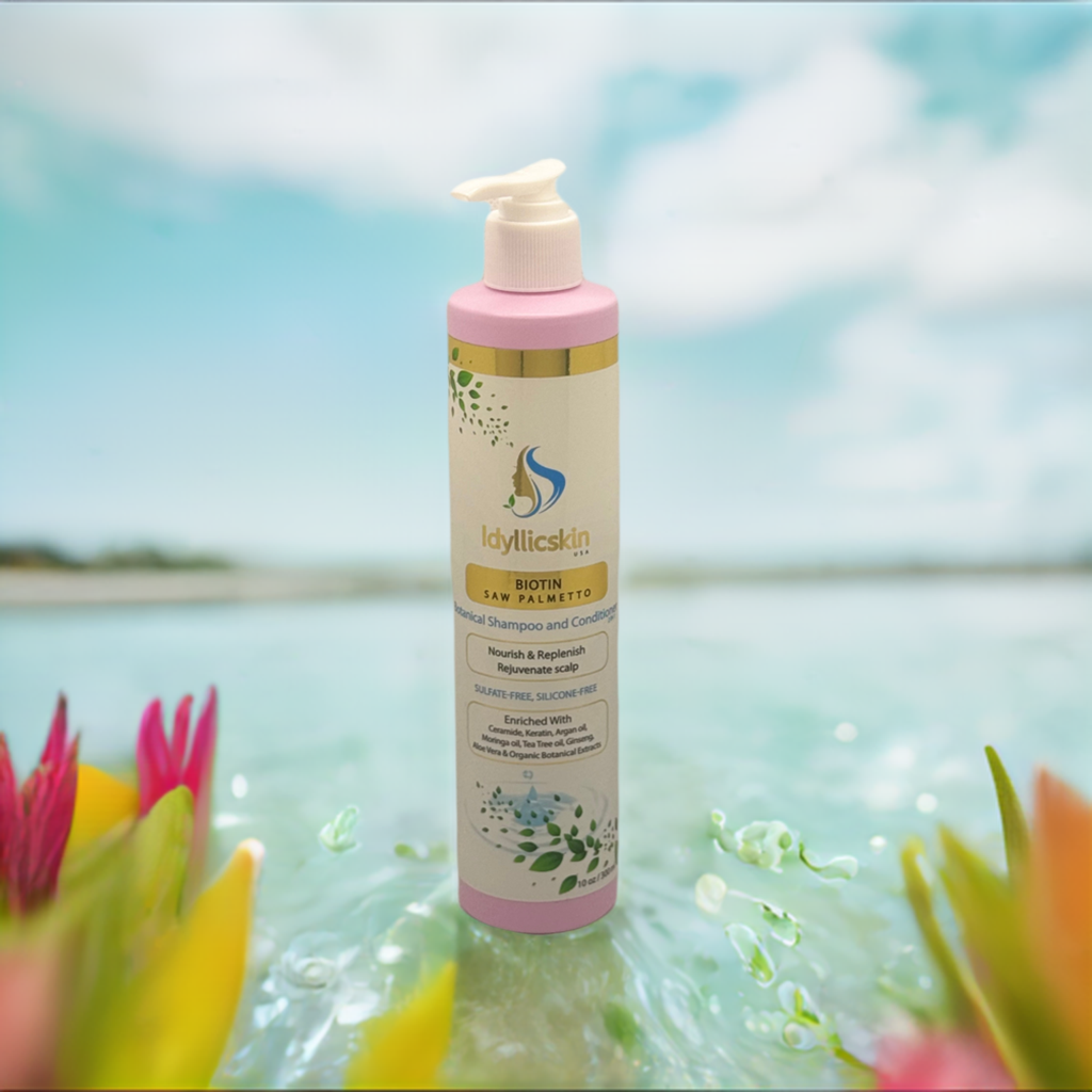Biotin Saw-Palmetto Botanical Shampoo and Conditioner with Tea Tree oil, Argan oil, Moringa oil, Rosemary, Ginseng, Ceramide and Keratin