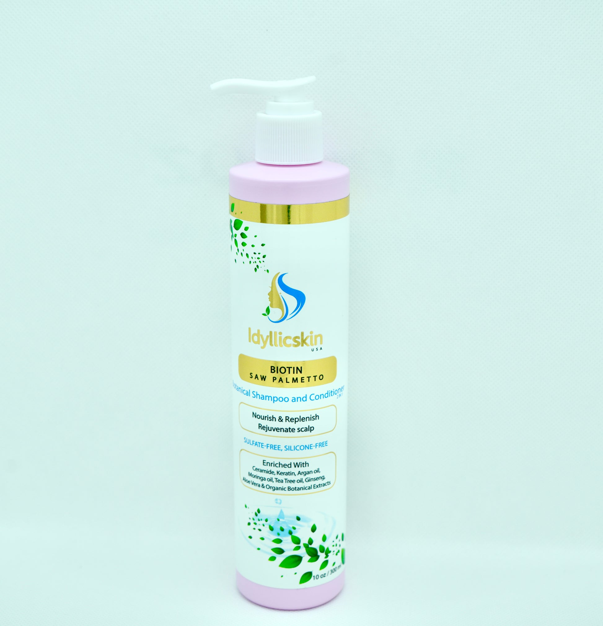 Biotin Saw-Palmetto Botanical Shampoo and Conditioner with Tea Tree oil, Argan oil, Moringa oil, Rosemary, Ginseng, Ceramide and Keratin