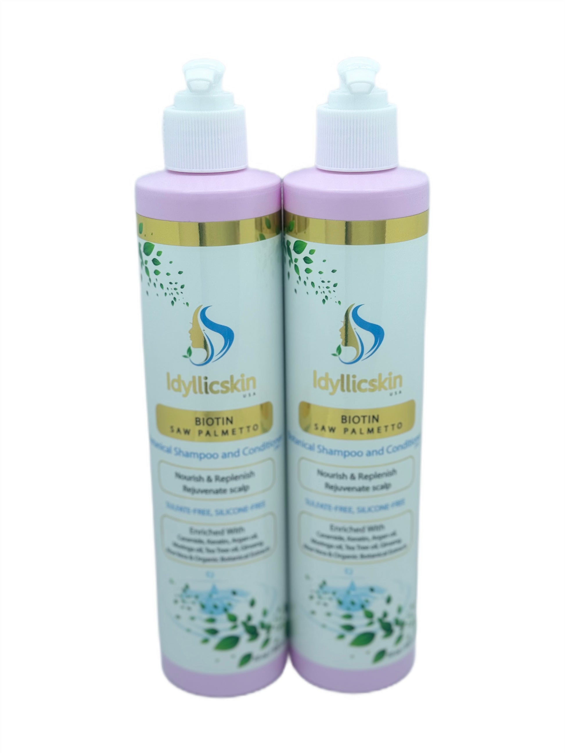 Biotin Saw-Palmetto Botanical Shampoo and Conditioner with Tea Tree oil, Argan oil, Moringa oil, Rosemary, Ginseng, Ceramide and Keratin