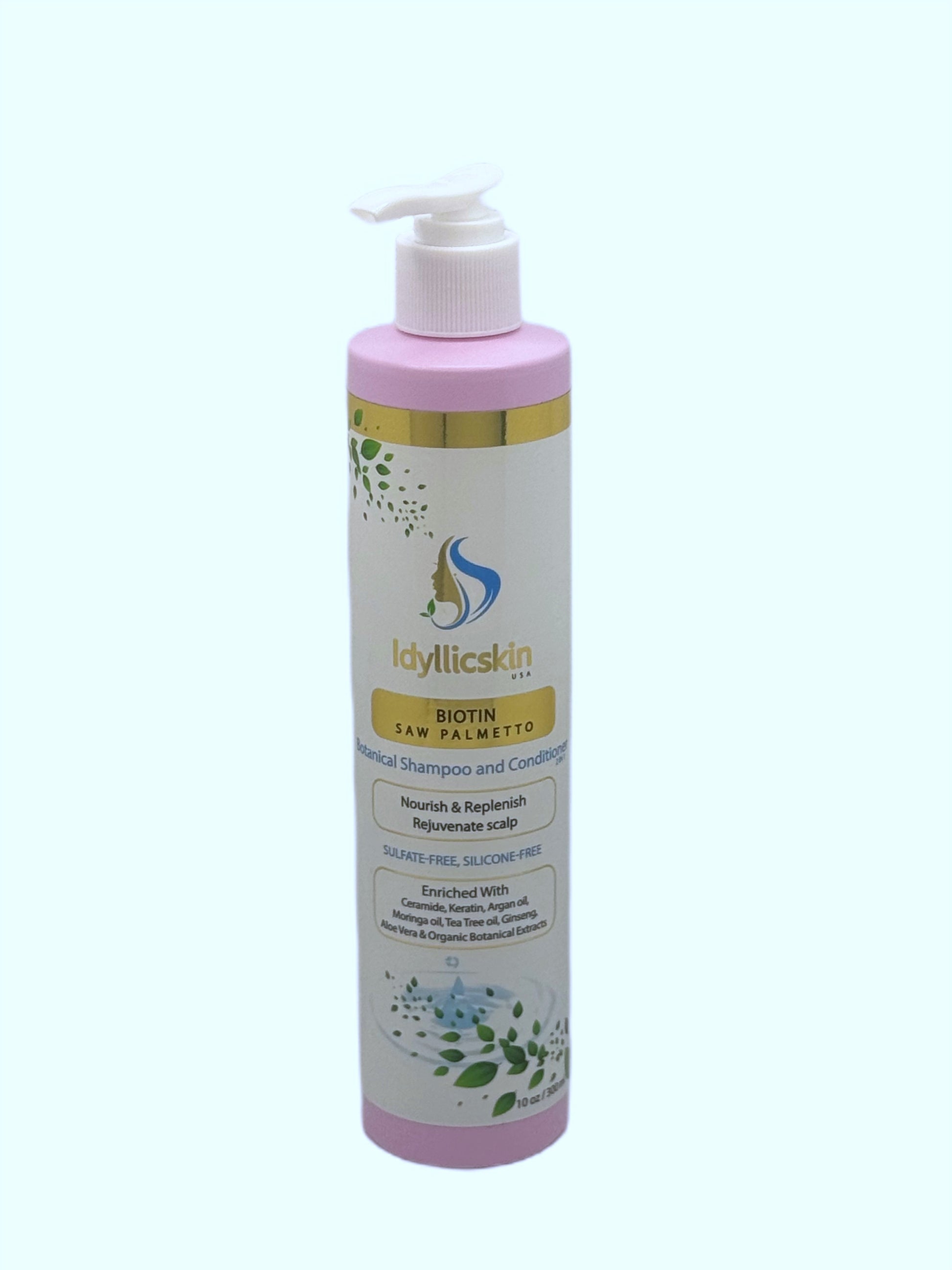 Biotin Saw-Palmetto Botanical Shampoo and Conditioner with Tea Tree oil, Argan oil, Moringa oil, Rosemary, Ginseng, Ceramide and Keratin